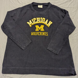 Vtg Michigan Wolverines Blue Knit Champion Long Sleeve Crew Neck XL Sweater